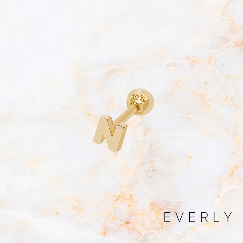 Initial N gold stud