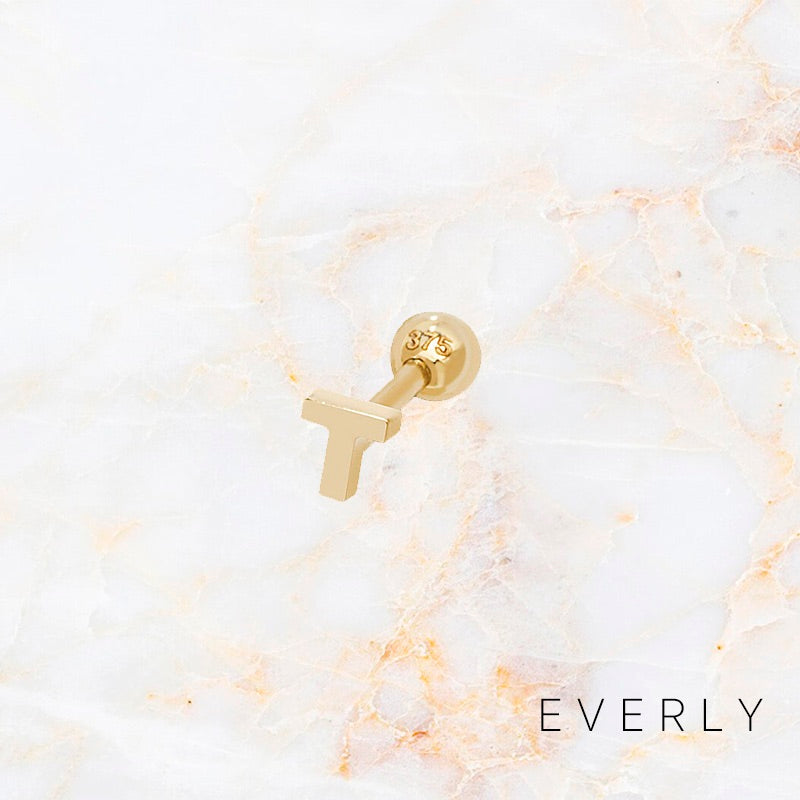 Initial T gold stud