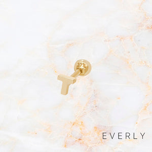 Initial T gold stud